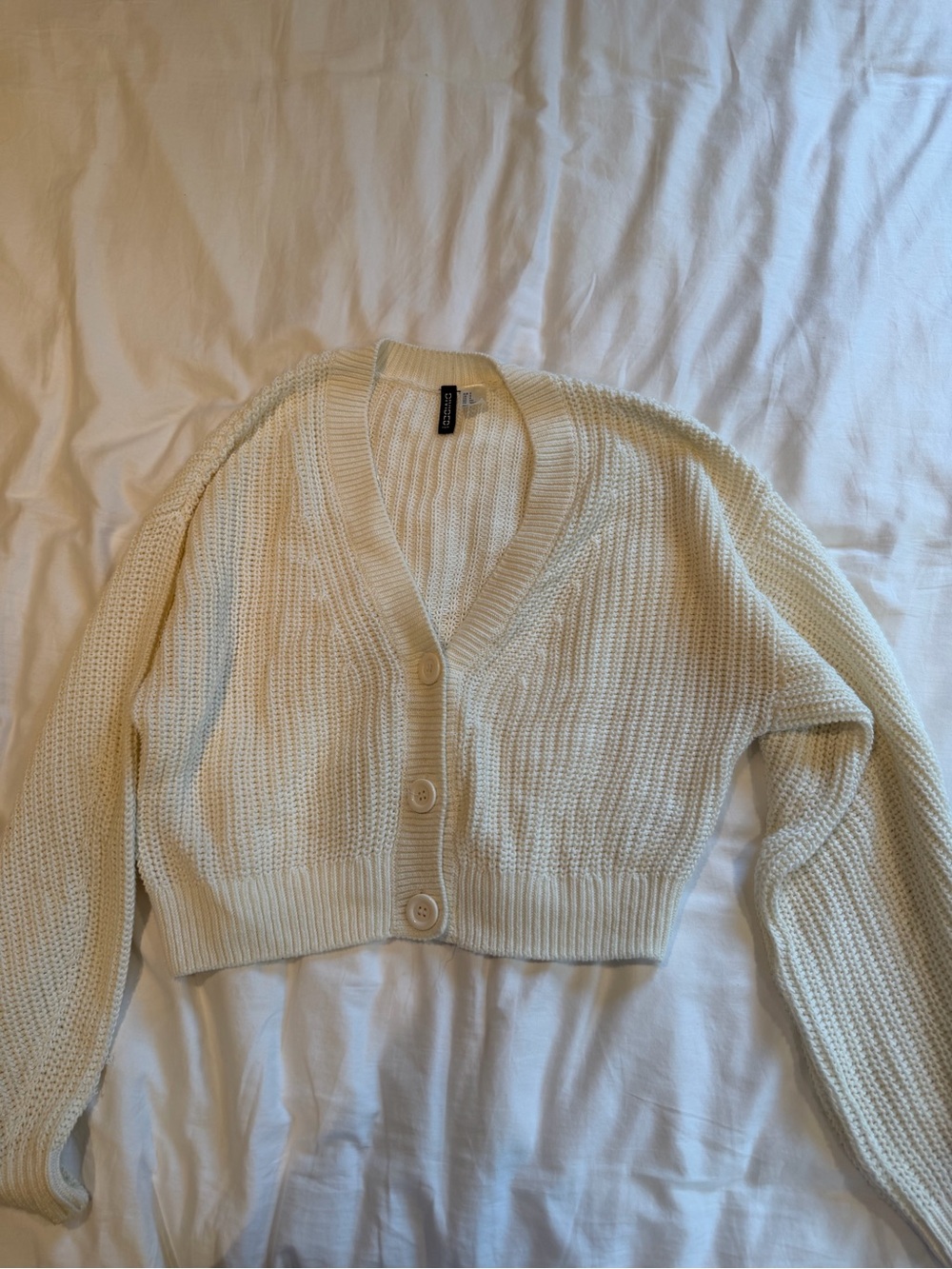 Cream Cropped Button-Up Knit Cardigan size small